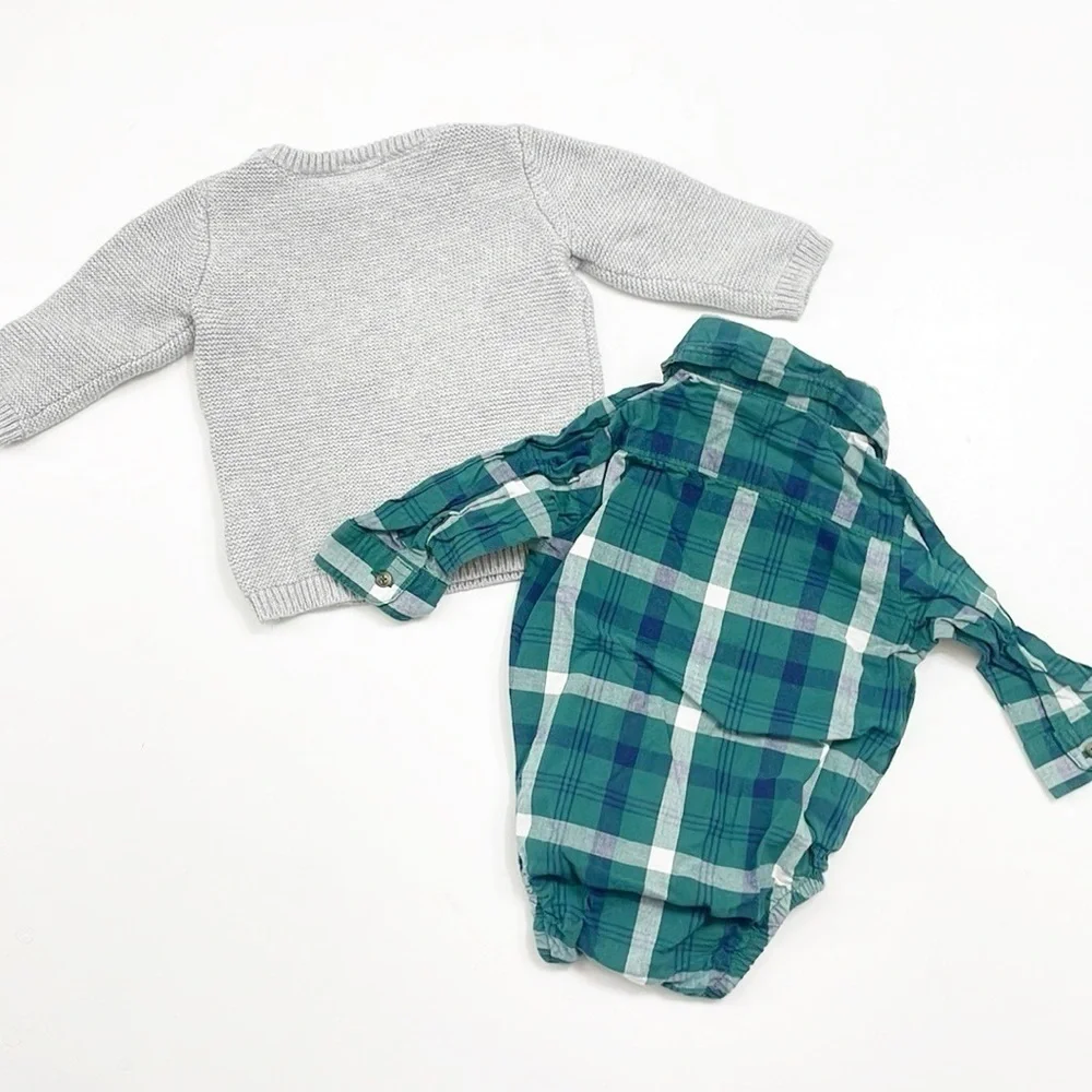 Carter's baby boys fox sweater + plaid button down bodysuit